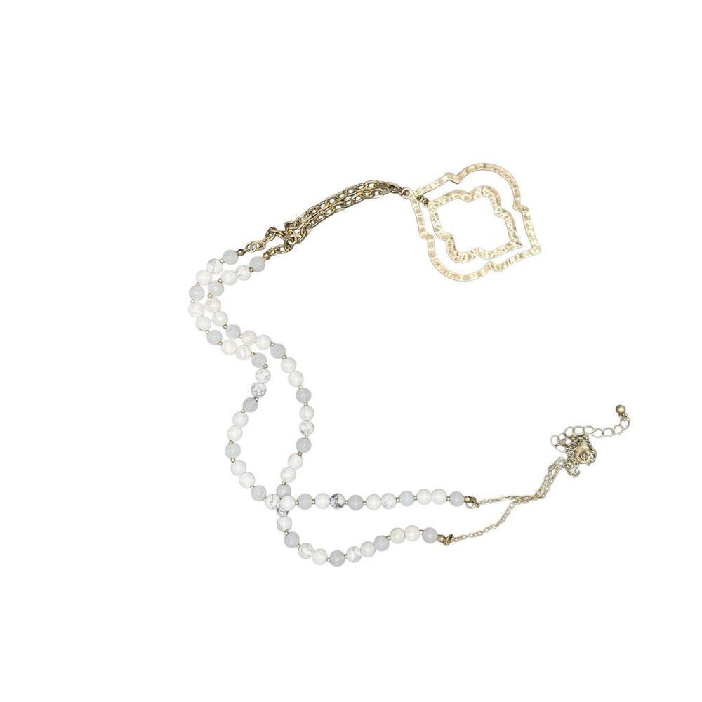 Anthropologie White Beads with Gold Medallion Necklace